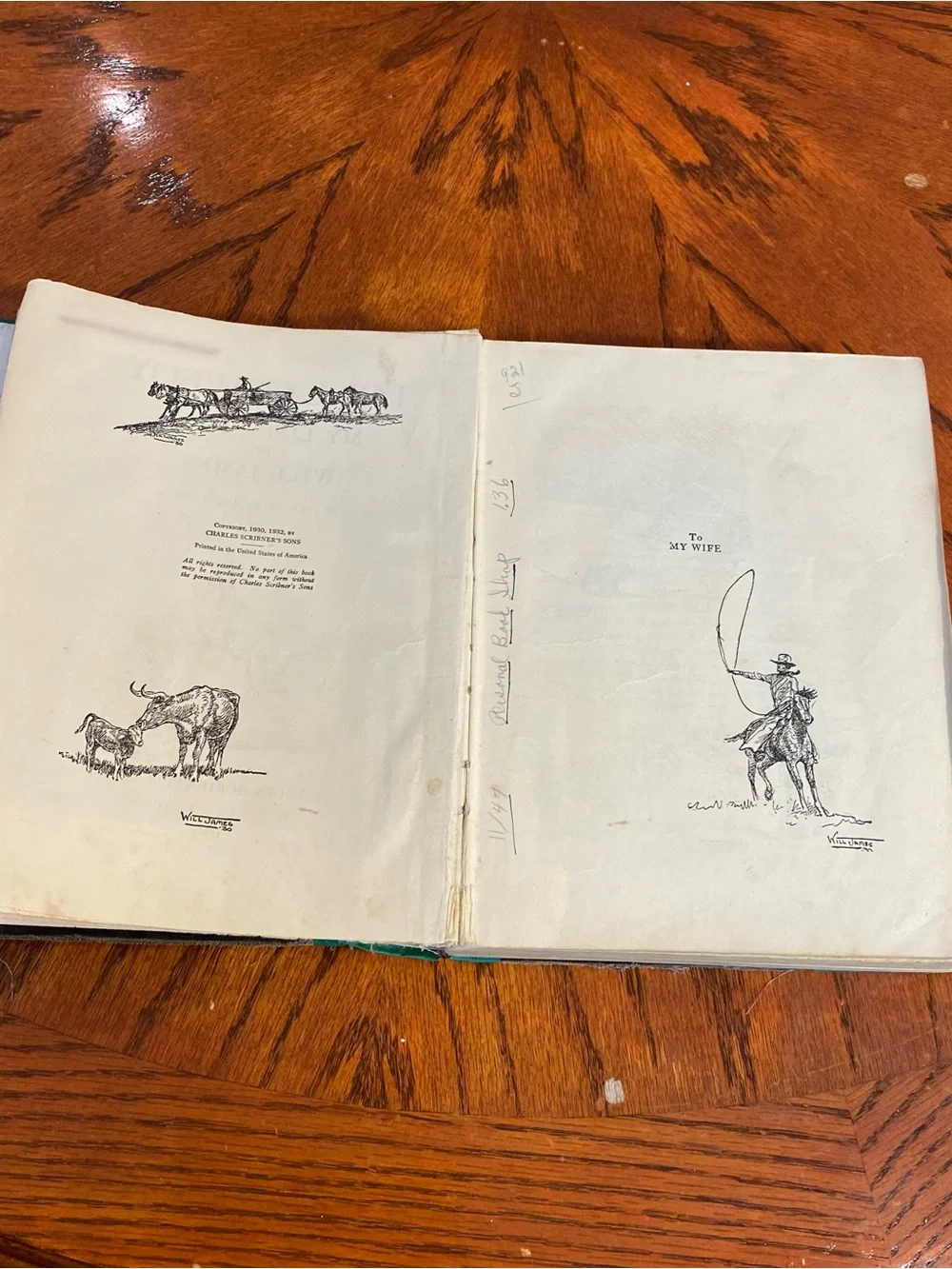 Old Book- Lone Cowboy by Will James also includes a lithograph by CW Anderson